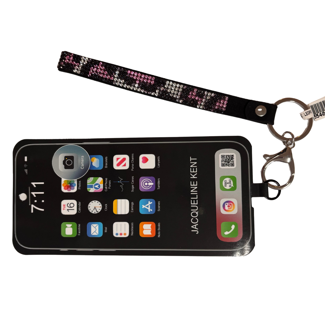 Cell Phone Wristlet - Pink Leopard Rhinestones