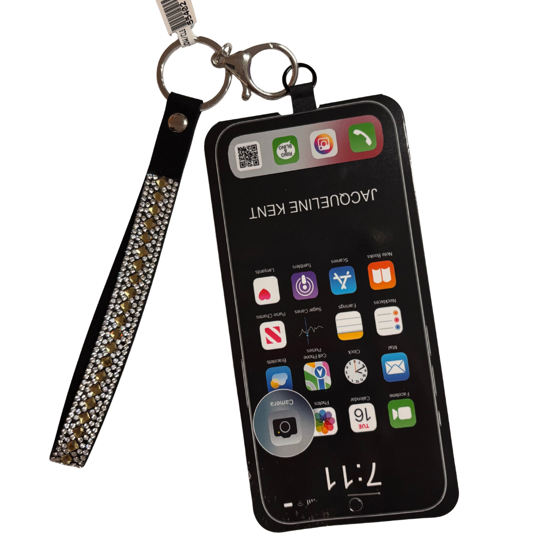 Cell Phone Wristlet - Clear/Yellow Rhinestones