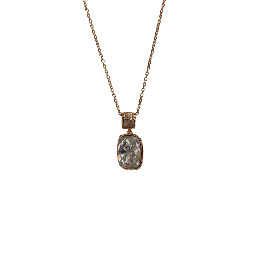 Gold Tone Necklace with Rectangle Crystal