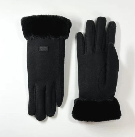 Black Fur Trimmed Gloves