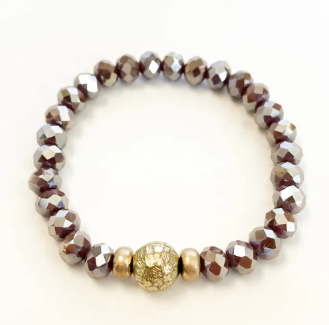 Stretch Bracelet | Smokey Grey Crystal w/ Antique Gold Ball