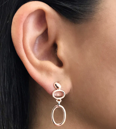 Dangling Earring | Dual Oval Design. Rose Gold