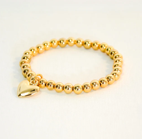 Stretch Bracelet | Hanging Heart. Gold