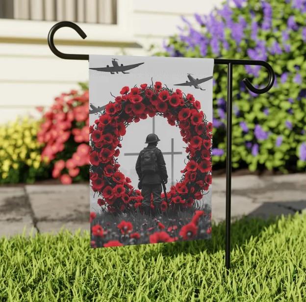 Remembrance Day Garden Flag – Soldier & Wreath Memorial Flag, Double-Sided 12" x 18"
