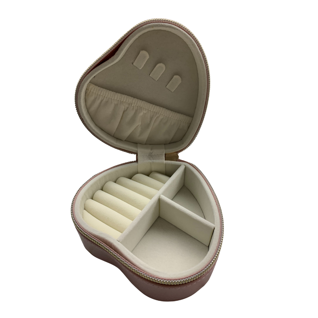 Pink Heart Zippered Jewelry Box