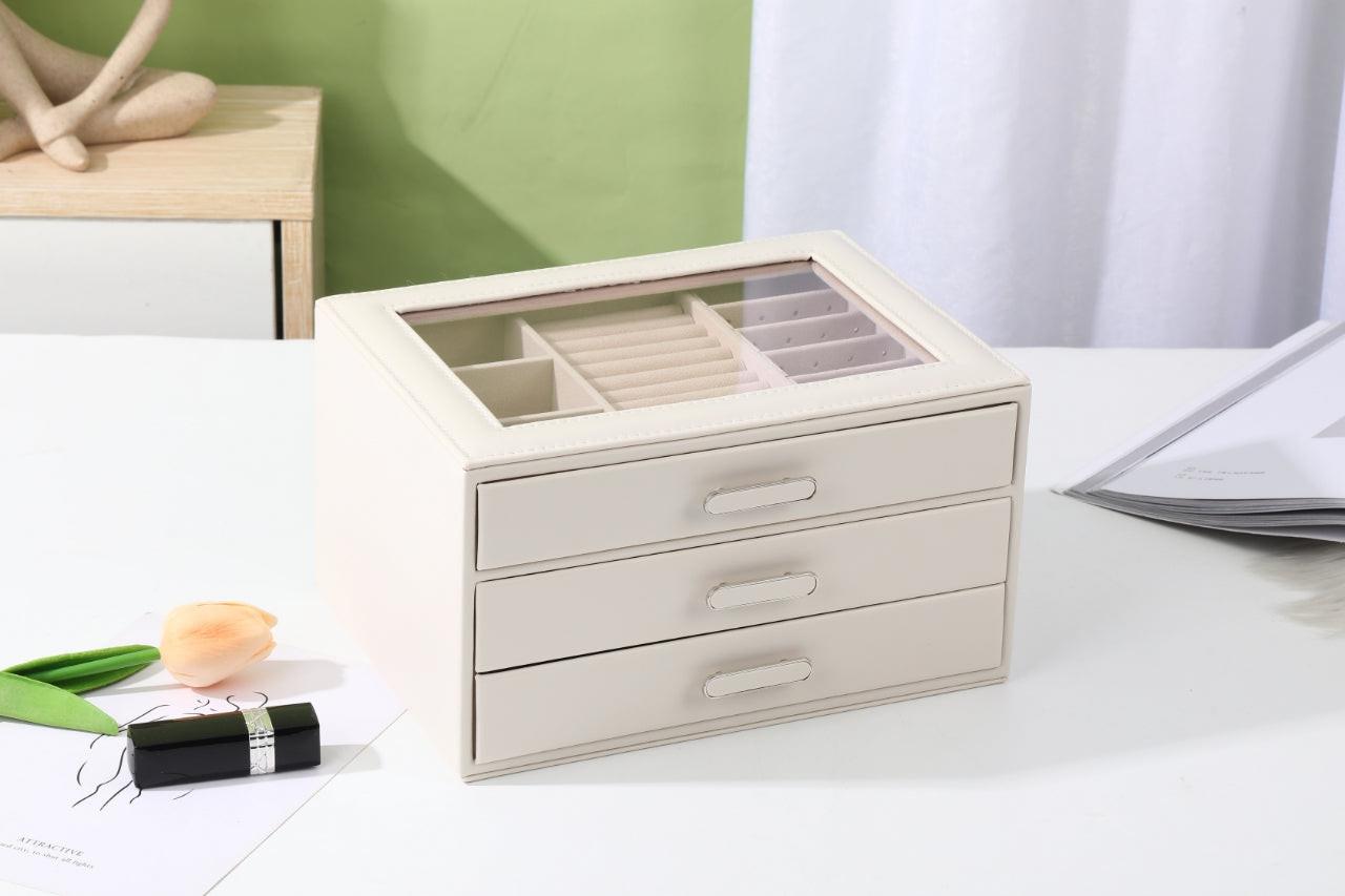 Off White Jewellery Box with 3 Drawers