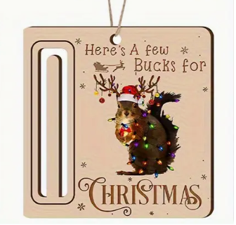 Wooden Ornament to Hold Money with Squirrel