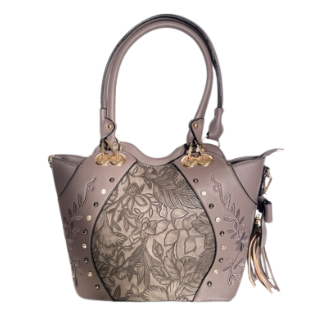 Kakhi Purse with Embroidered Detail