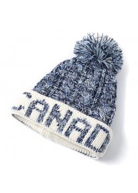 White Knit Hat with “Canada” Band & Blue Trim