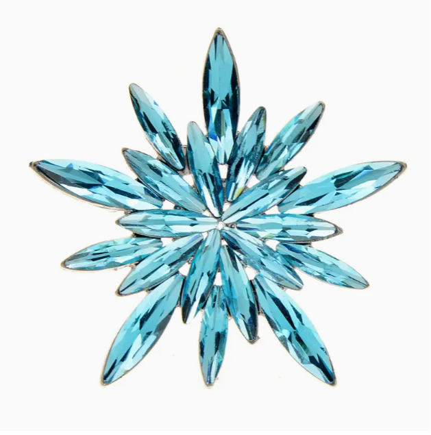 Blue Rhinestone Snowflake Brooch