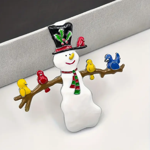 Snowman Brooch with Birds