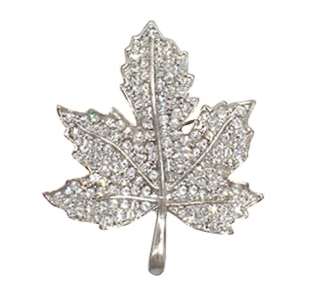 Silver Tone Maple Leaf Brooch with Rhinestones