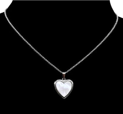 Stainless Steel Heart Locket with Mother of Pearl