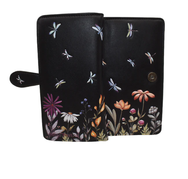 Black Embossed Floral & Dragonfly Wallet