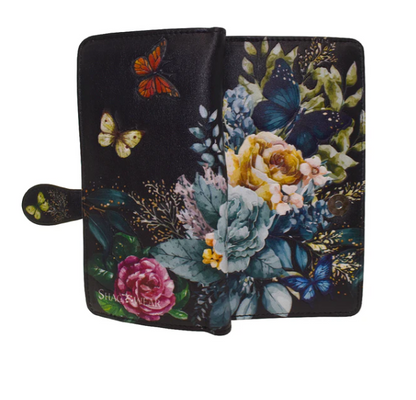Black Embossed Floral & Butterfly Wallet