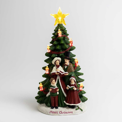Resin Christmas Caroller Scene with Lighted Tree