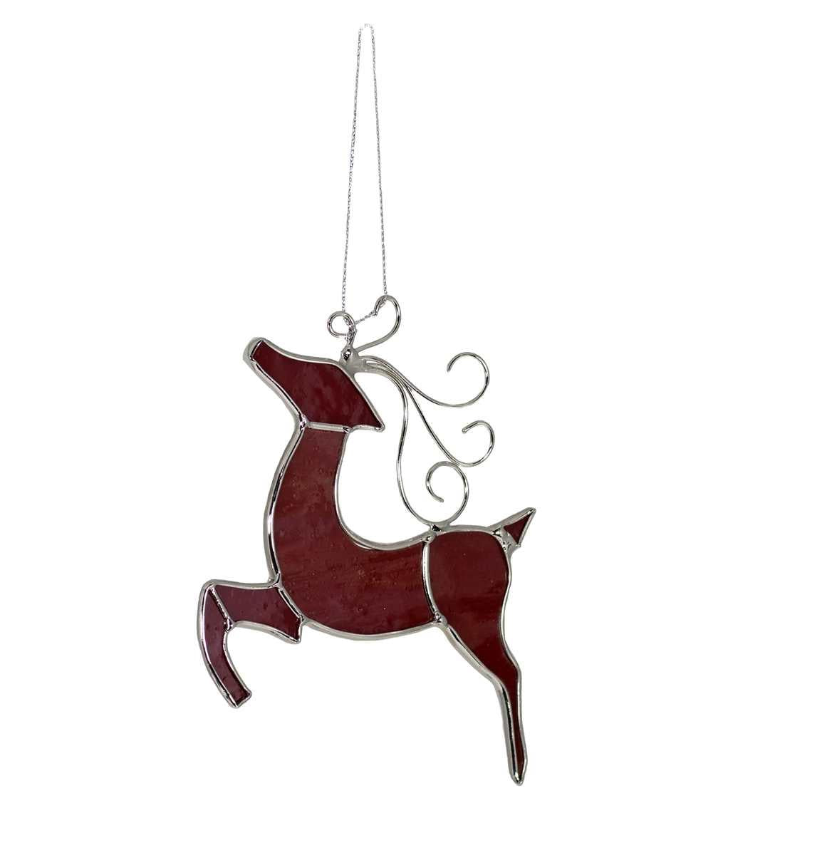 Red Stained Glass Reindeer Ornament