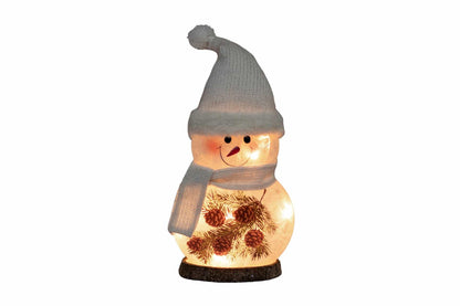 Hand-Painted Glass Snowman Décor with Fabric Hat & Scarf