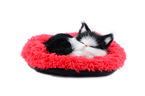 Faux Fur Black & White Cat – Sleeping, Meows
