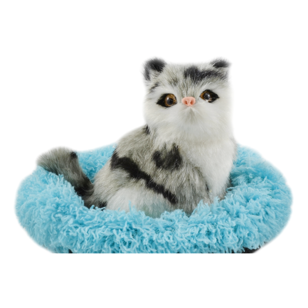 Faux Fur Sitting Grey & White Striped Cat – Meowing