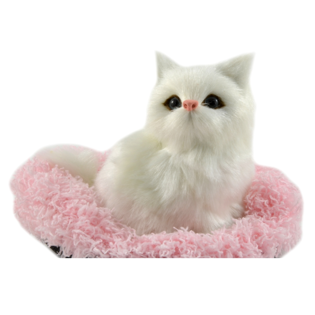 Faux Fur Sitting White Cat – Meowing