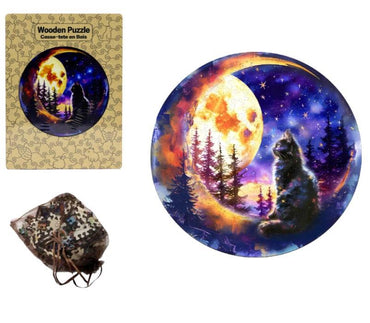 Wood Round Cat & Moon Puzzle Set – 179 Pieces