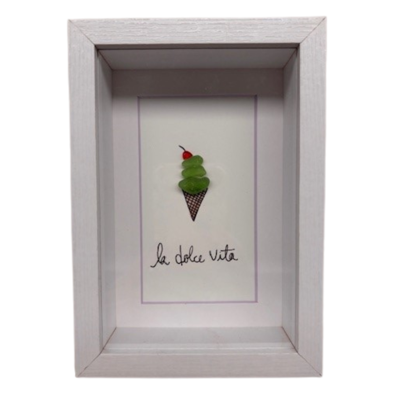 Handmade Ice Cream Cone Sea Glass Art | White 6 1/2" x 4 1/2"
