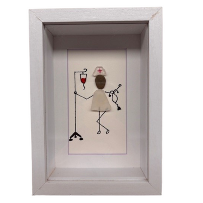 Sea Glass Art “Running on Chaos and Coffee” – White Box Frame, 6 1/2" x 4 1/2"