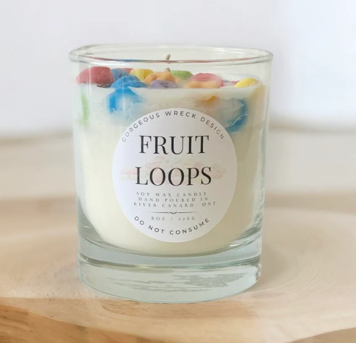 Fruit Loops Candle – Nostalgic Cereal Scented Soy Coconut Wax Candle (50-Hour Burn)