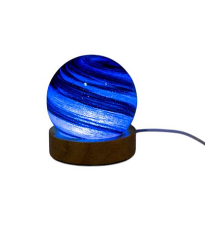 Starry Blue Sky Crystal Ball with Wooden Base