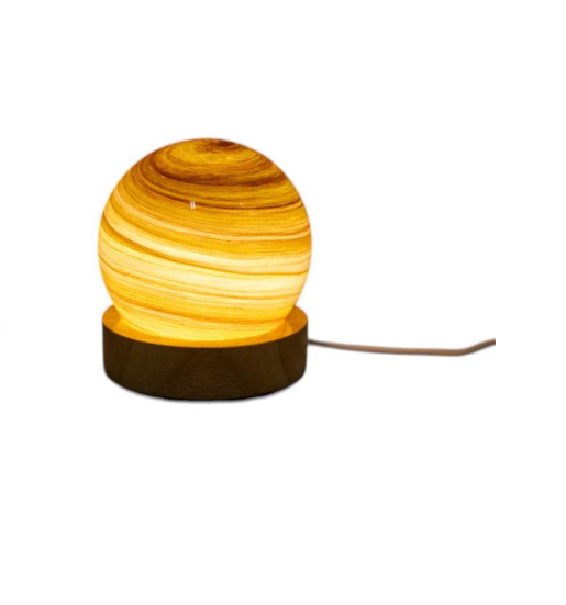 Starry Yellow Sky Crystal Ball with Wooden Base