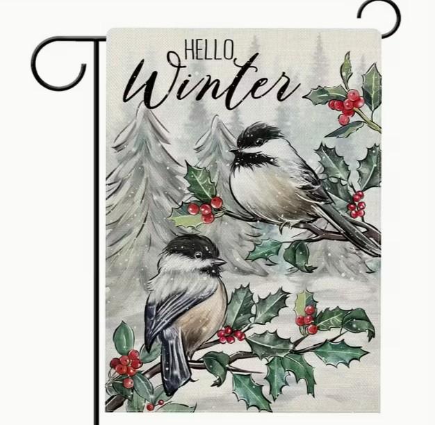 Hello Winter Garden Flag with Chickadee