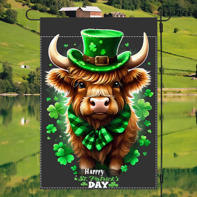 Highland Cow Leprechaun Garden Flag