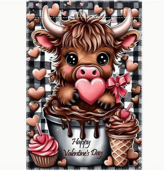 Highland Cow Valentine’s Garden Flag