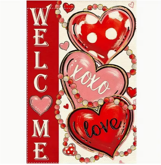 Welcome Garden Flag with Hearts