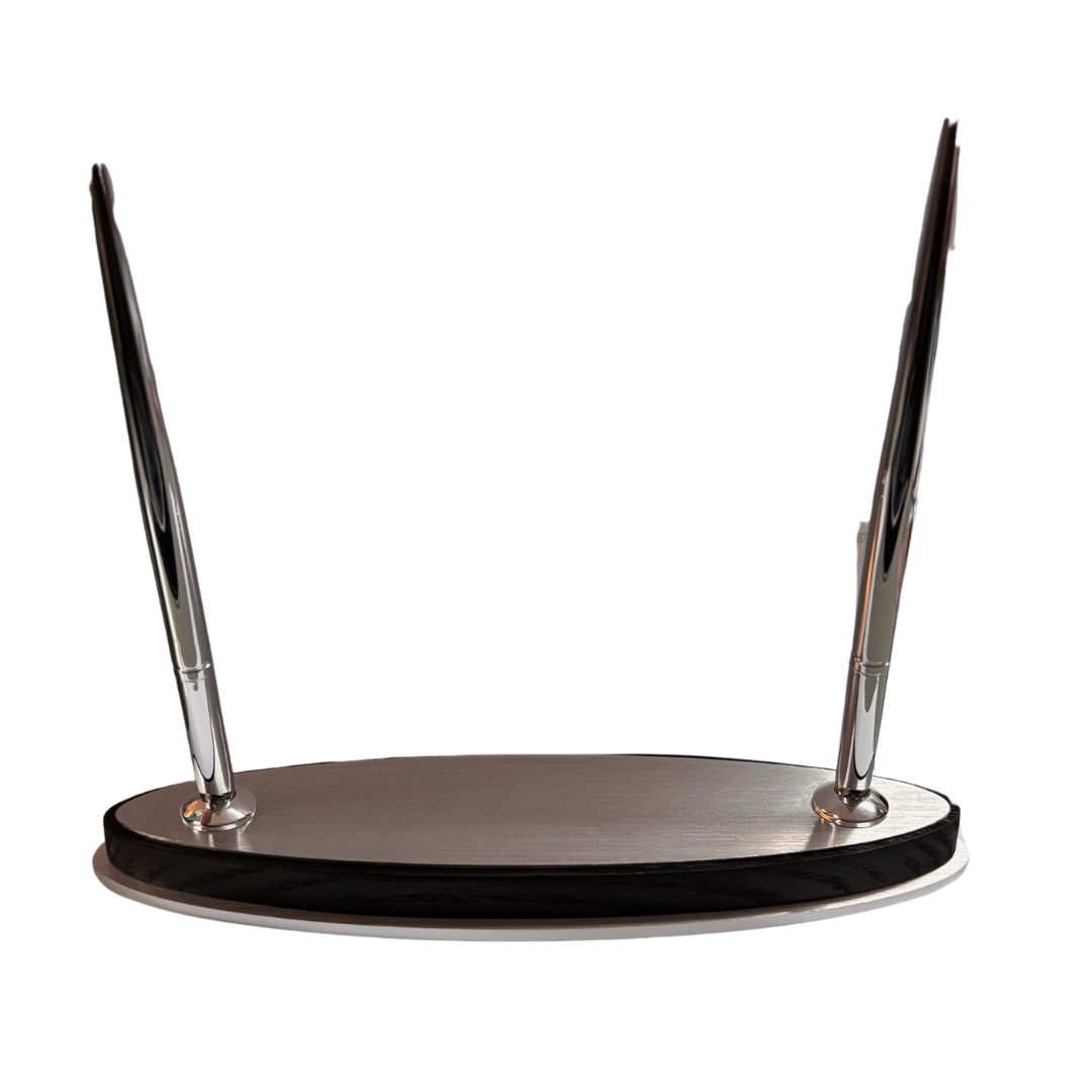 Double Silver Pen Set with Engravable Oval Base – Black Ink