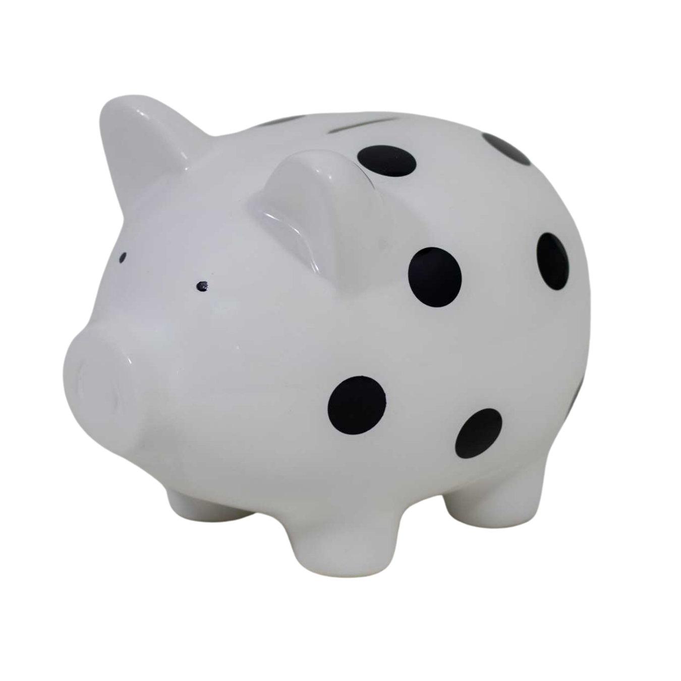 White Piggy Bank with Black Polka Dots