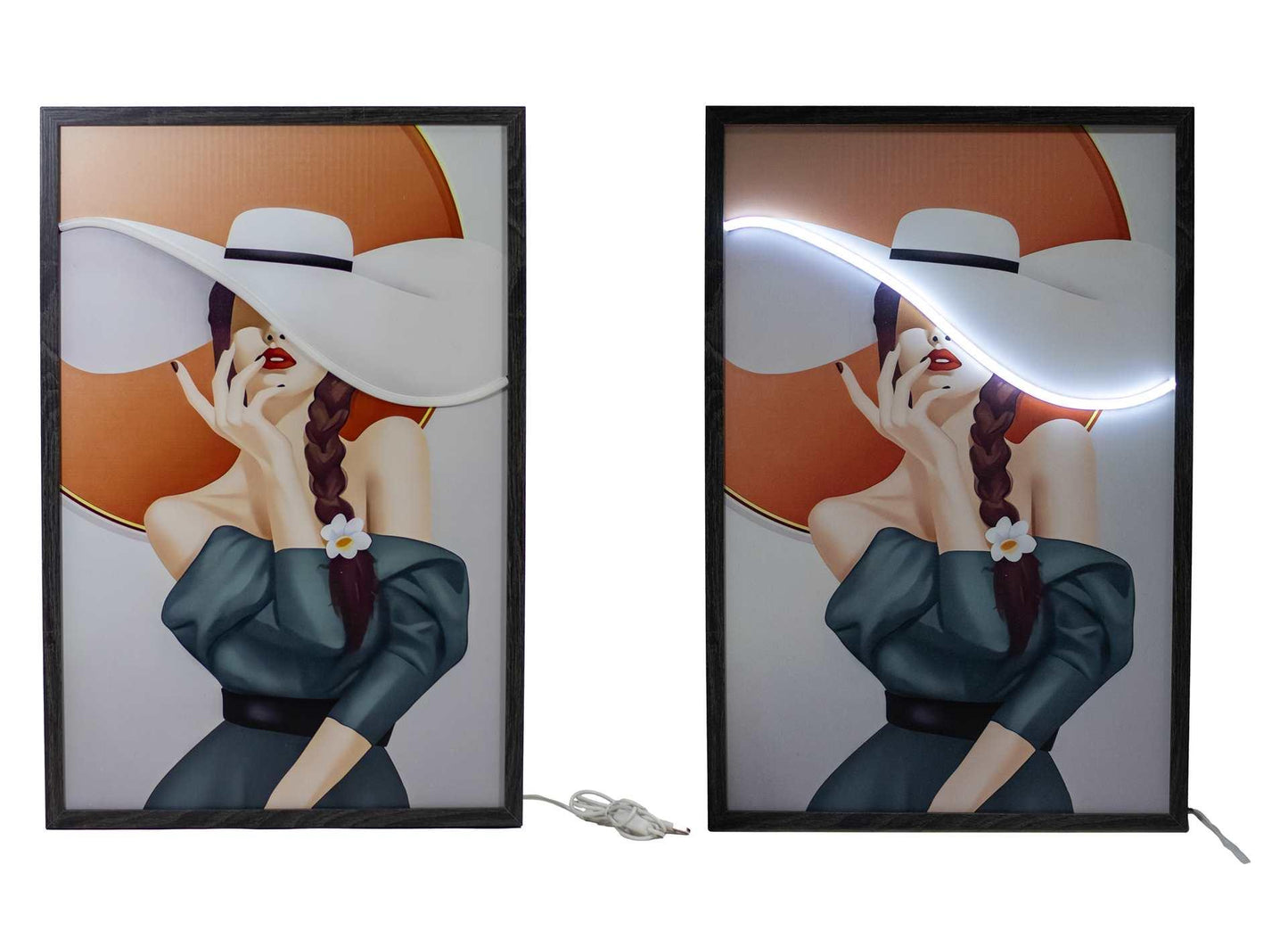 Lady in Blue Dress with Hat – Neon Wall Art