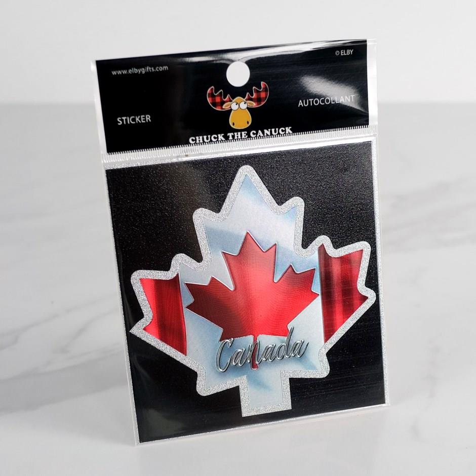 Canada Maple Leaf Sticker – Metallic Silver, Flag Design
