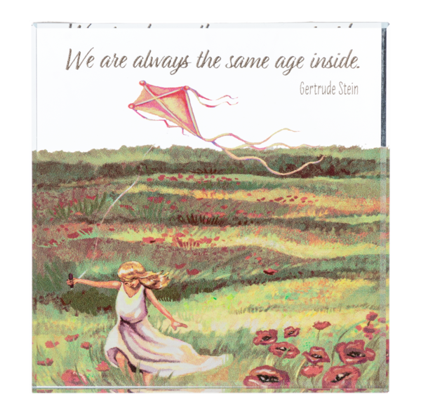 Beveled Glass Block – “We’re Always the Same Age Inside” Quote