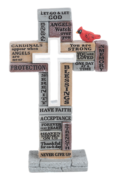 Words of Faith Collage Cross Figurine with Cardinal