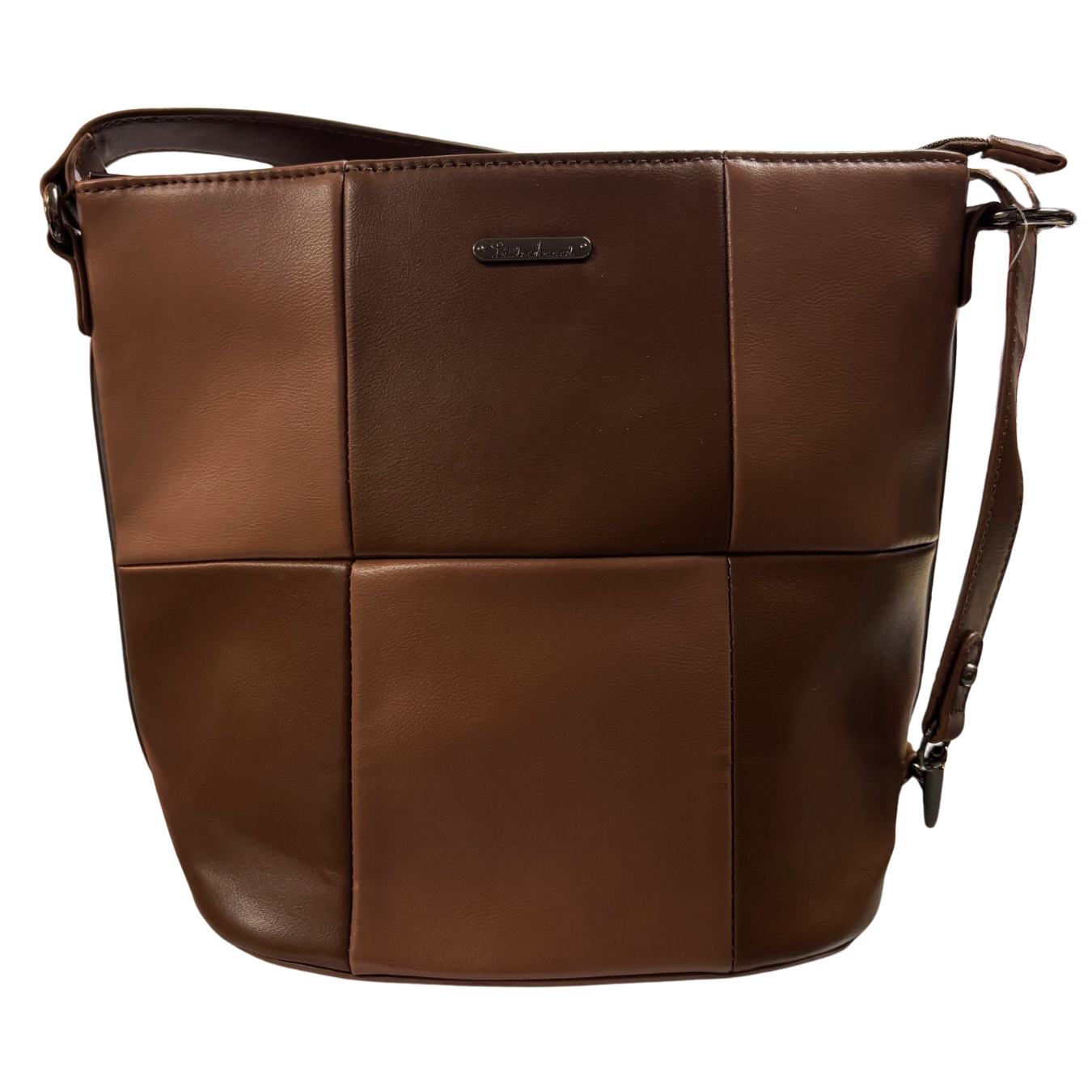 Brown & Tan Checkered Vegan Leather Purse