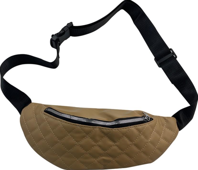 Beige Quilted Vegan Leather Belt Bag with Woven Adjustable Strap