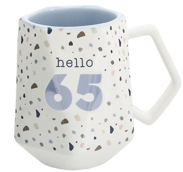 “Hello 65” Geometric Birthday Mug