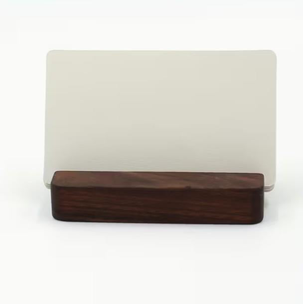 Dark Walnut Wooden Card Holder – Angled Slot Design