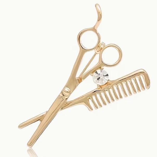 Gold Tone Hairdresser Brooch