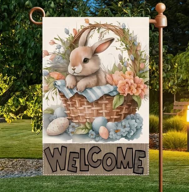 Welcome Garden Flag with Bunny in Basket