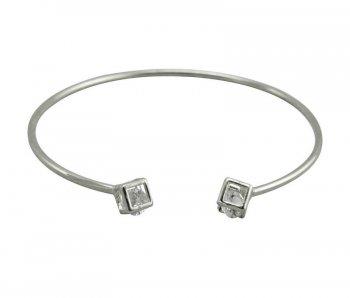 Silver Cuff Bracelet with Two Caged Crystals