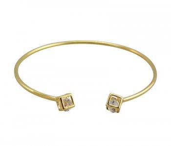 Gold Cuff Bracelet with Two Caged Crystals
