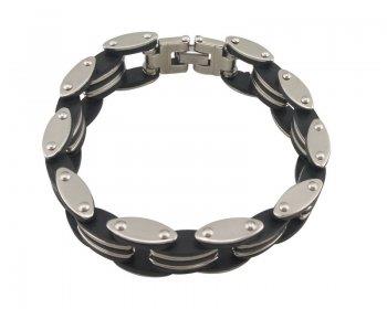 Men’s Stainless Steel & Black Link Bracelet – 8 3/8"